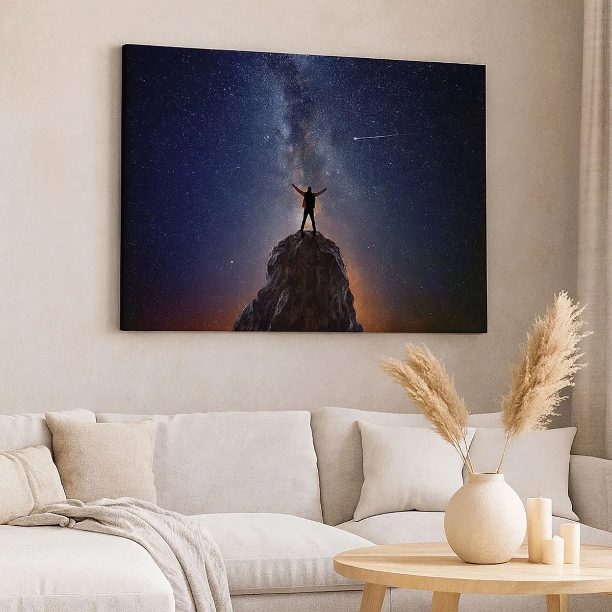Canvas picture - A figure on a mountaintop under a starry sky - 70x50cm - Power Is with Me! - Modern wall decoration for the living room and bedroom ARTTOR