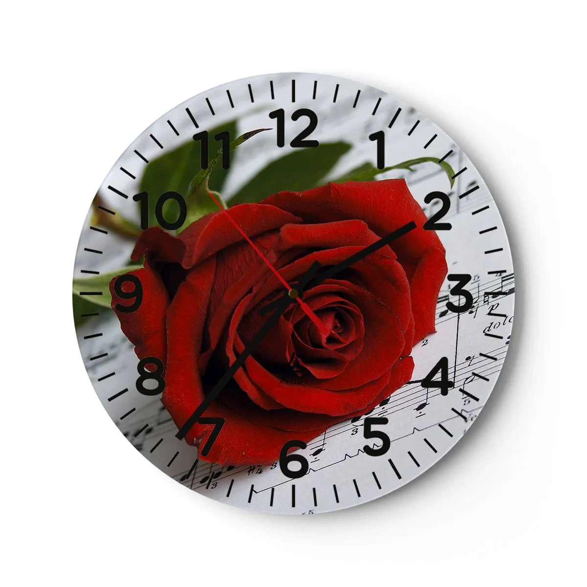 Wall clock - Clock on glass - Music of Feelings in Scarlet - 40x40 cm