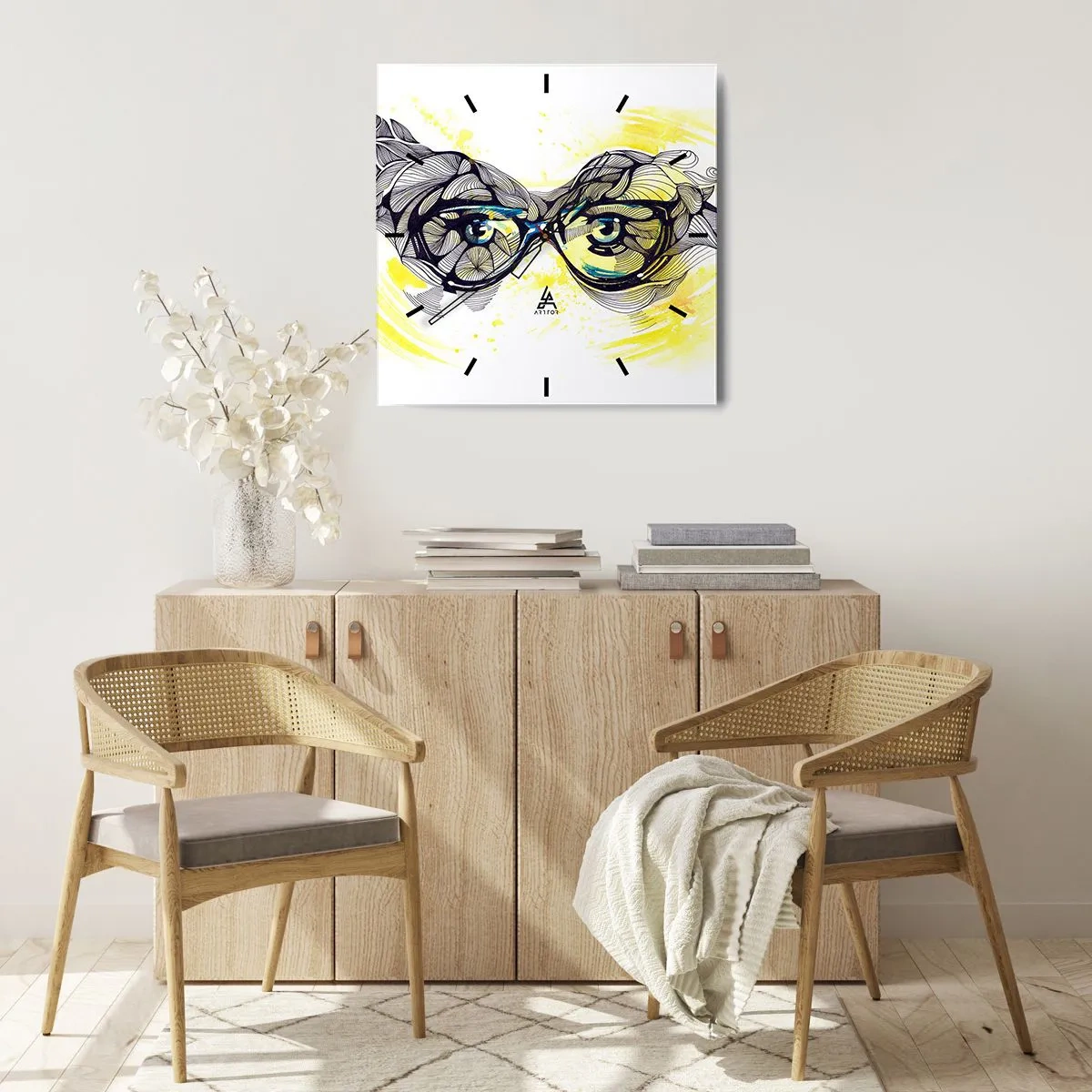 Wall clock - Clock on glass - Through Blue Glasses - 30x30 cm