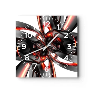 Wall clock - Clock on glass - Movement in Graphite and Red - 40x40 cm