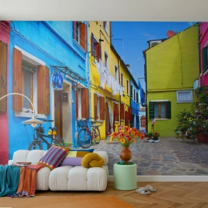Photo Wallpaper Premium Canvas - Sweet, Pastel Alley  - City, Bicycles, Alley - 250x175 cm