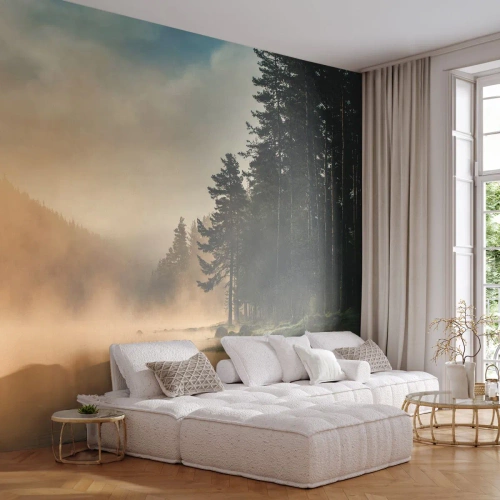 Photo Wallpaper Premium Sand - Birth of a Day - Landscape, Lake, Forest - 150x105 cm