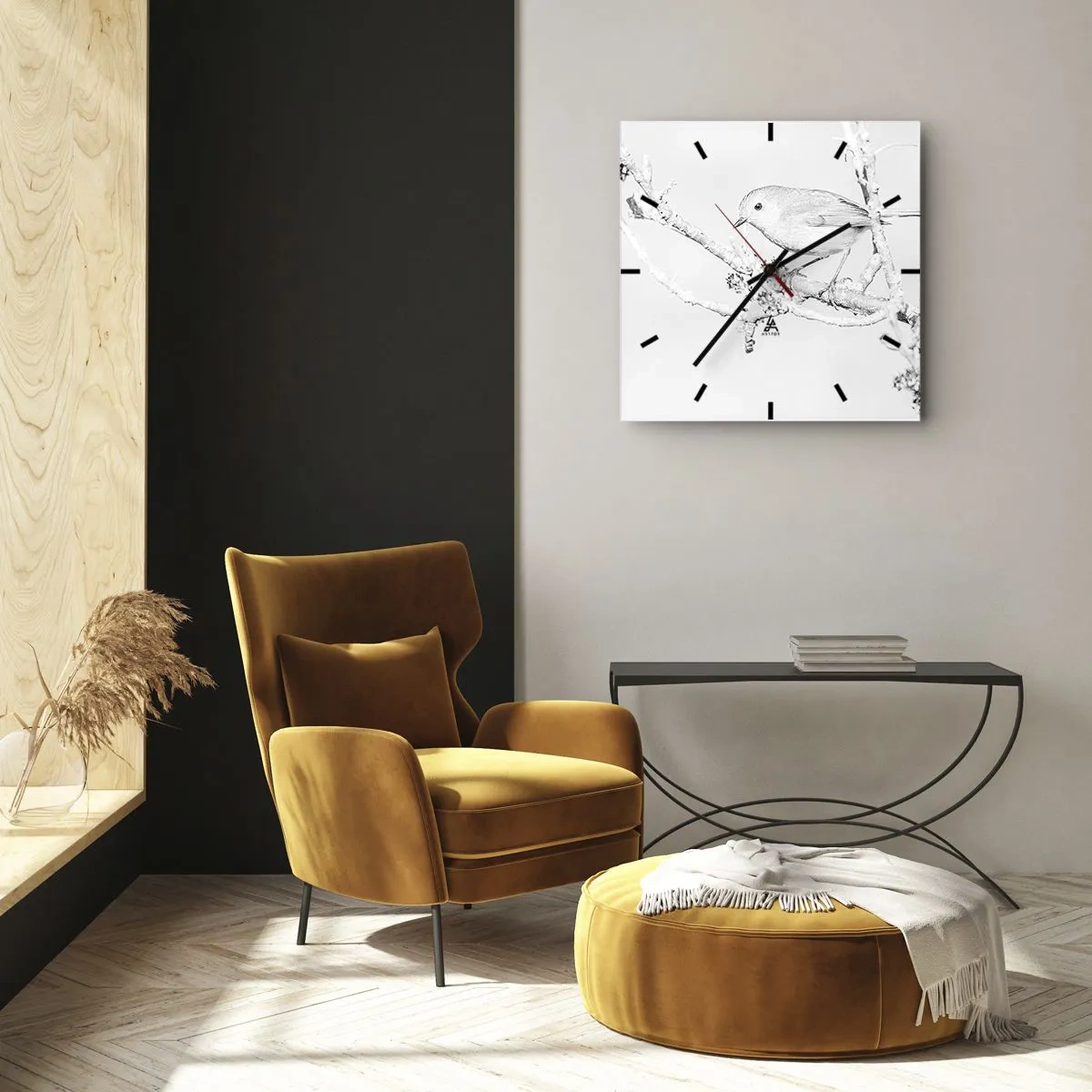 Wall clock - Clock on glass - Winter Morning - 30x30 cm