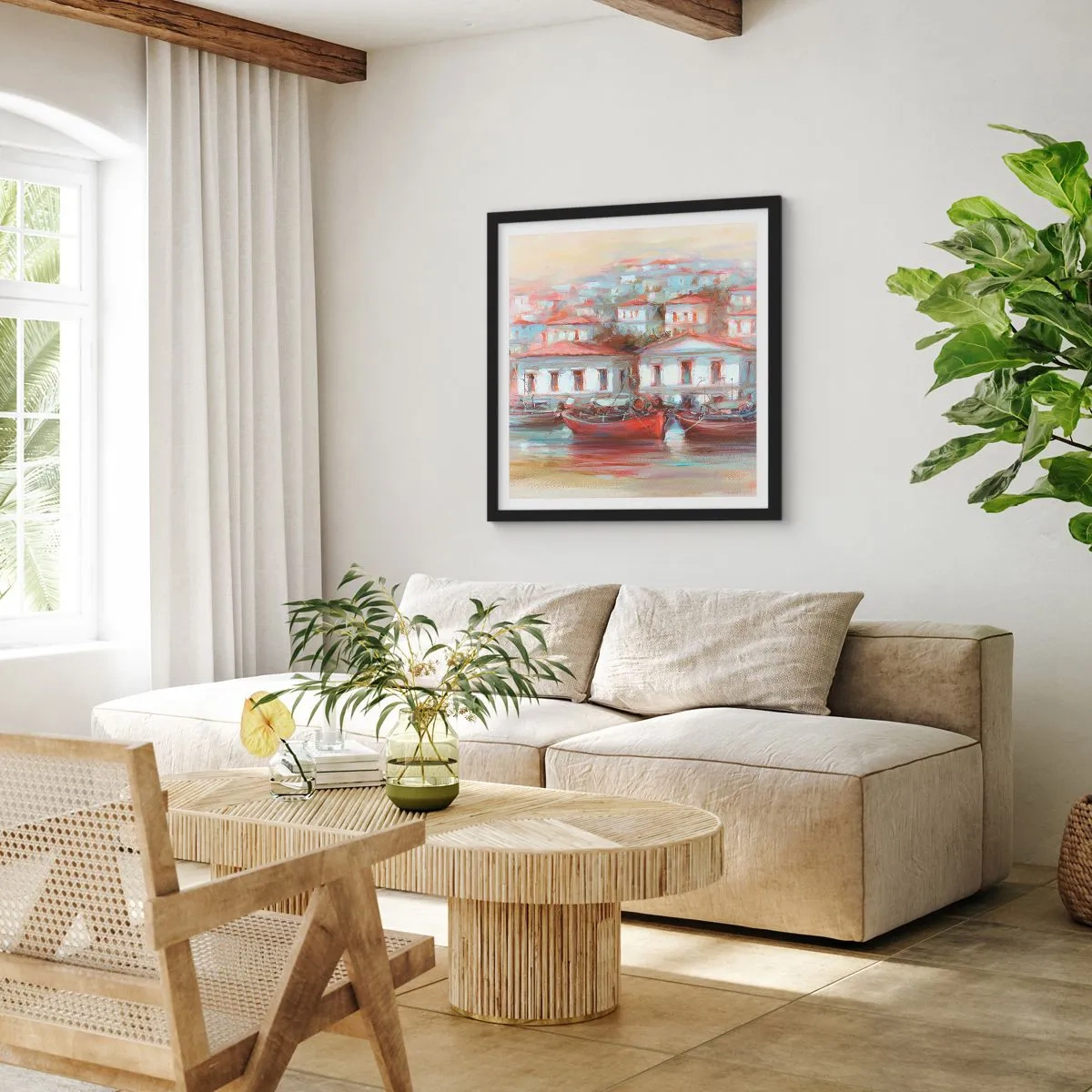 Poster in black frame - Happy Town - 30x30 cm