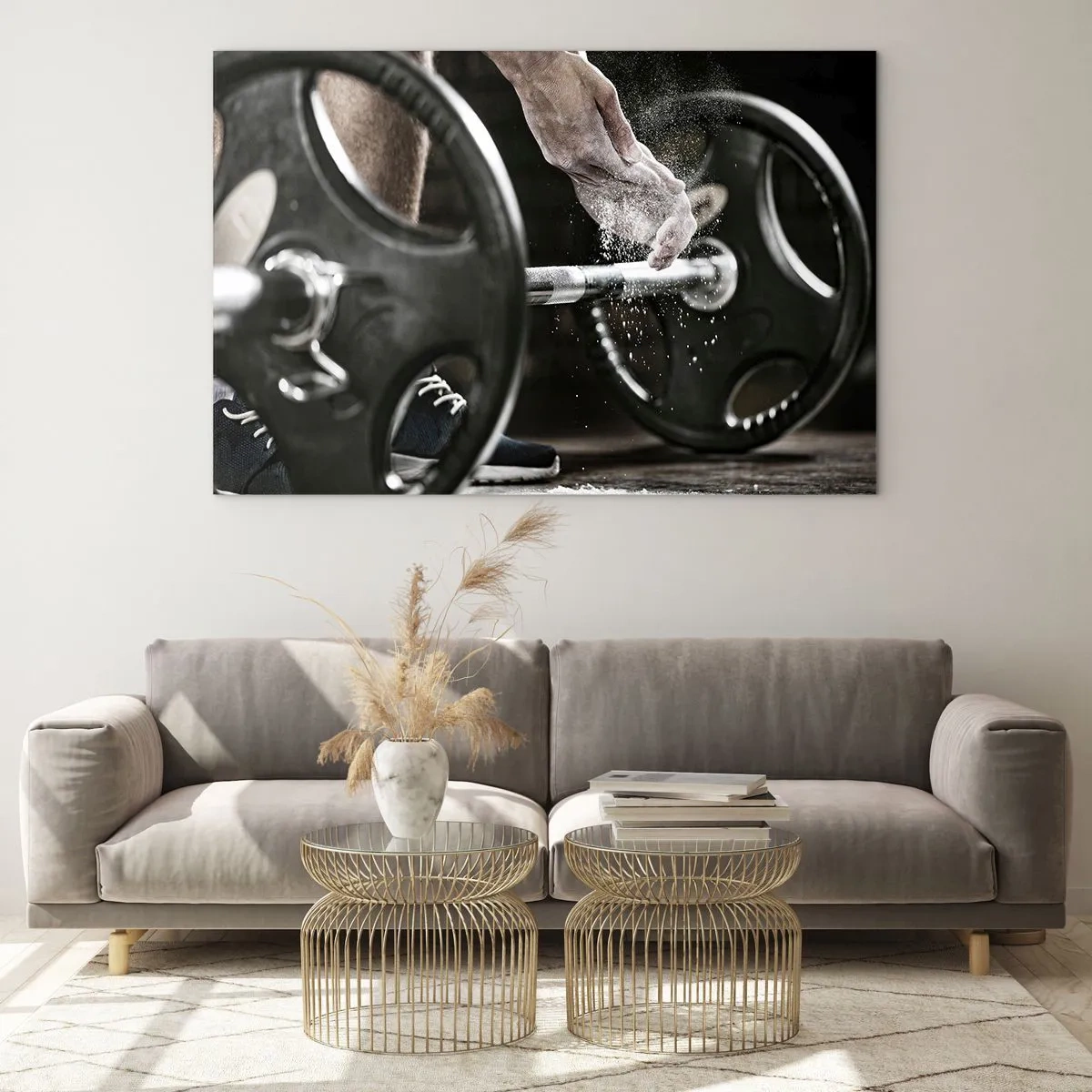 Glass picture - Weightlifting with chalk on your hands and a barbell - 70x50cm - Challenge Accepted! - Modern wall decoration for the living room and bedroom ARTTOR