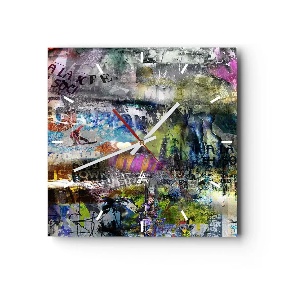 Wall clock - Clock on glass - Collage of Memories - 30x30 cm