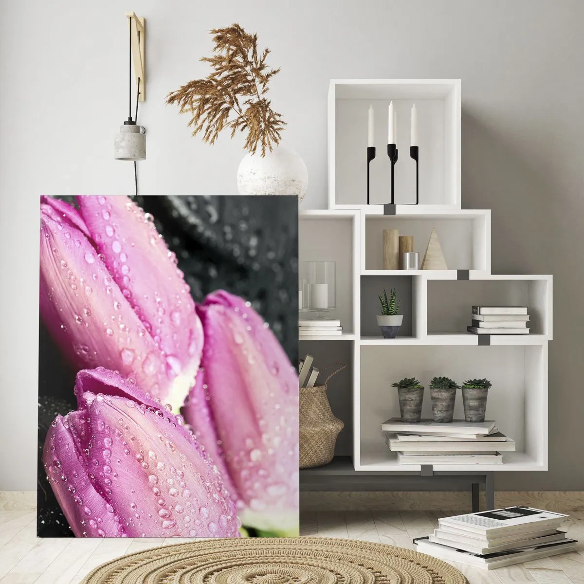 Glass picture - Three Lilacs on a Black Stone - 50x70 cm