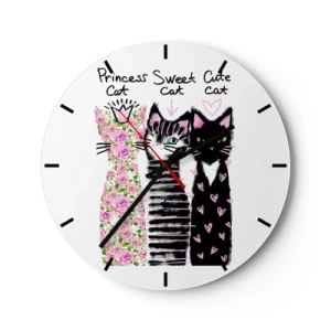 Wall clock - Clock on glass - Cats in various styles with inscriptions - 30x30cm - There Were Three Kittens - Modern wall decoration for the living room, kitchen, and bedroom ARTTOR