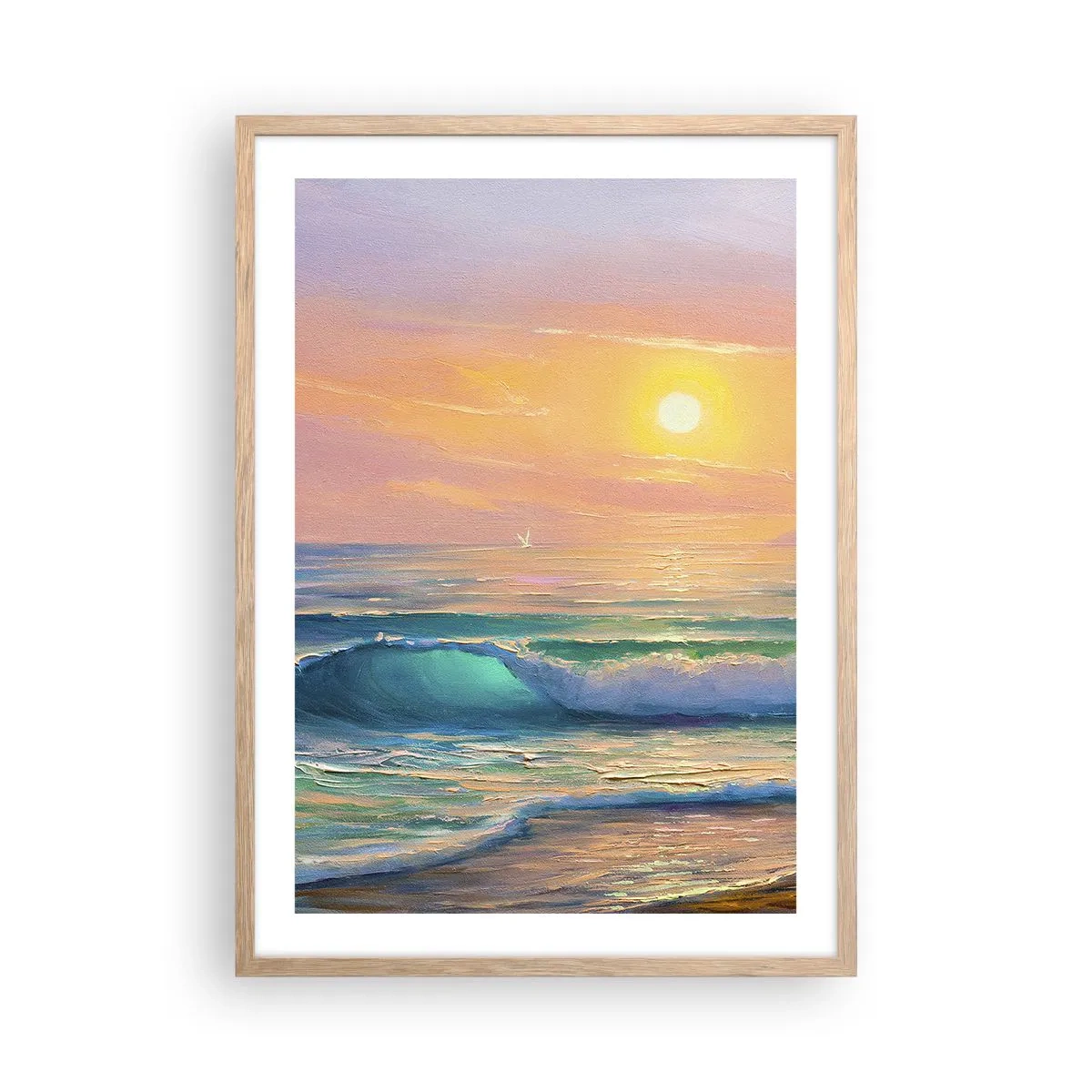 Poster in light oak frame - Turquoise Song of the Waves - 50x70 cm