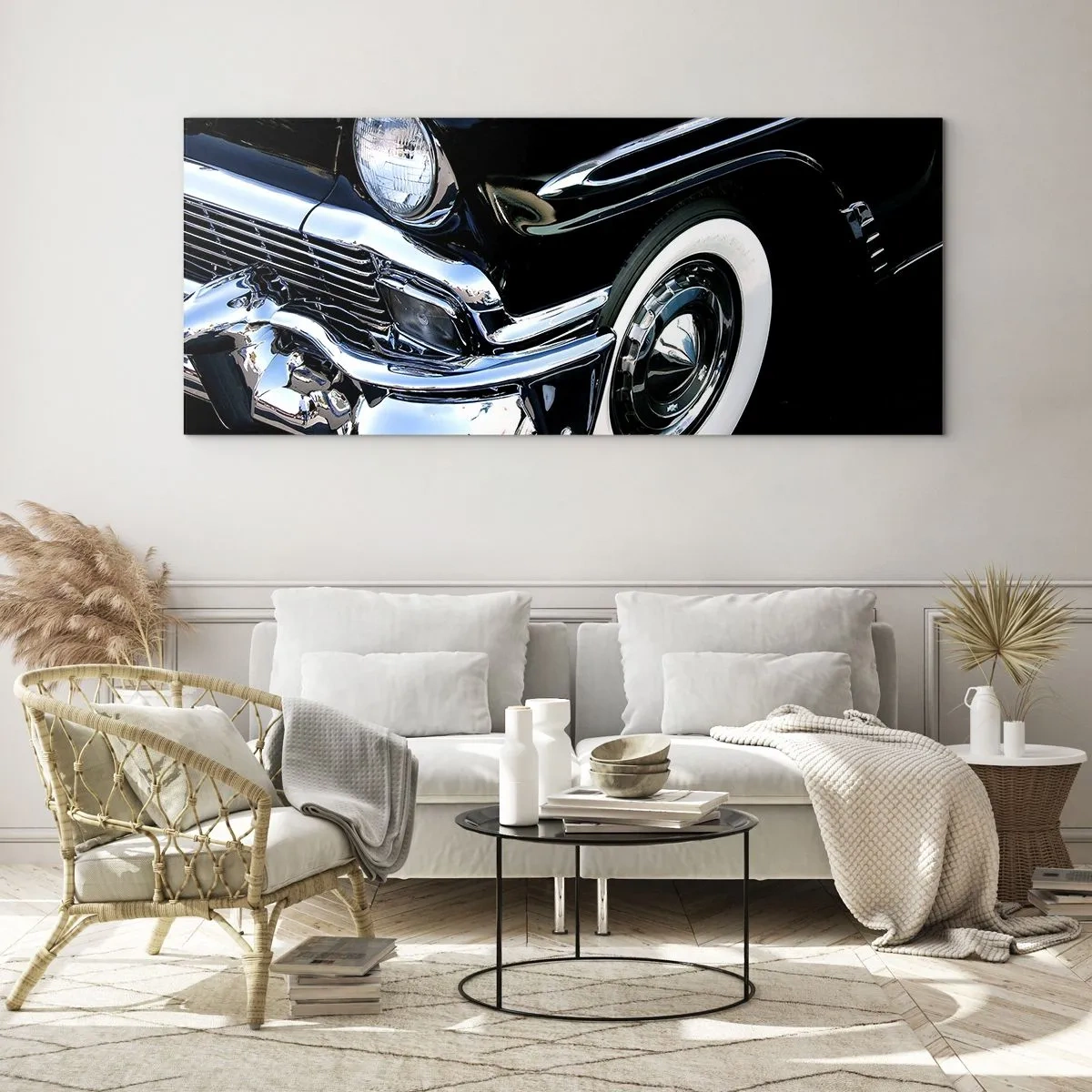 Glass picture - Classics in Silver, Black and White - 120x50 cm