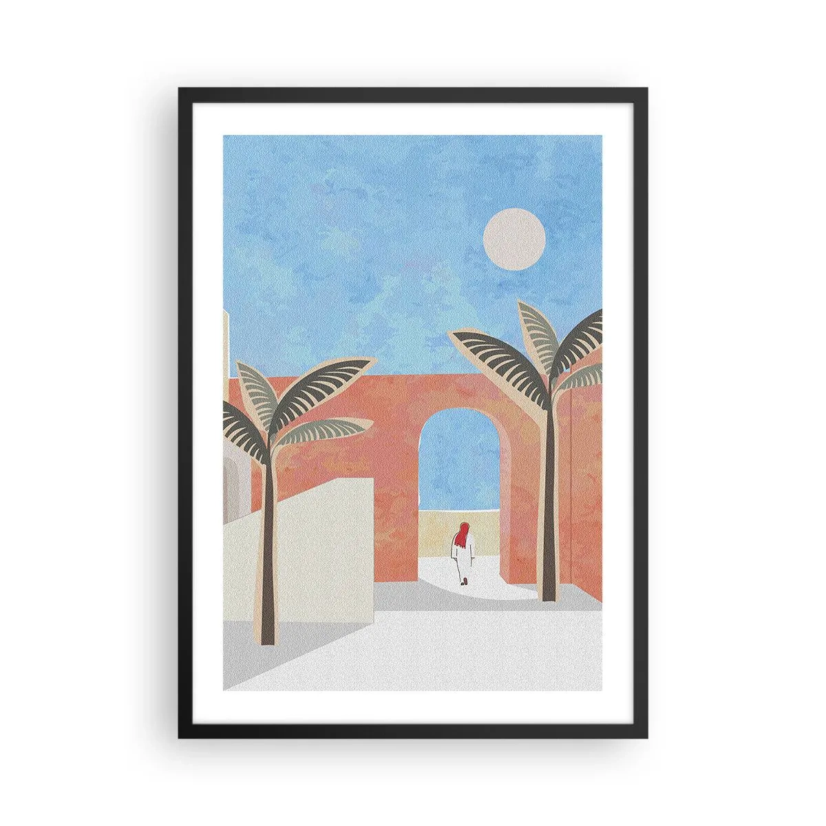 Poster in black frame - Minimalist scenery with palm trees and an arch - 50x70cm - Arabic Day - Modern wall decoration for the living room and bedroom ARTTOR