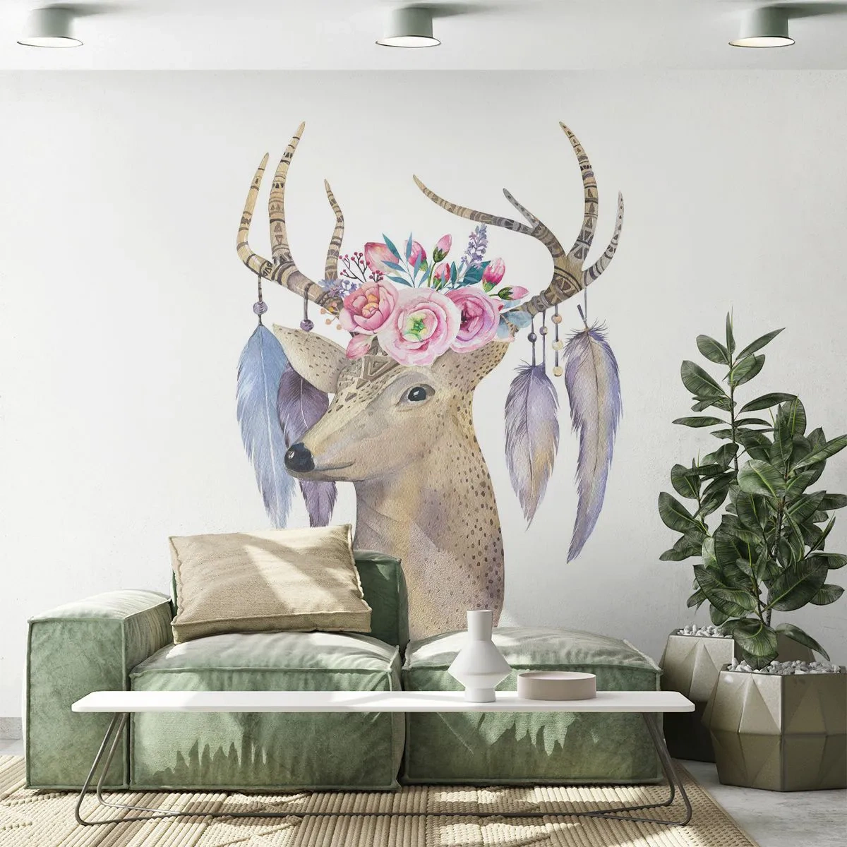 Photo Wallpaper Premium Canvas - Guide of the Soul - Gentle, Innocent - Abstraction, Animals, Deer - 350x256 cm