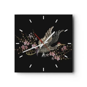 Wall clock - Clock on glass - Exotic, Embroidered Bird - 40x40 cm