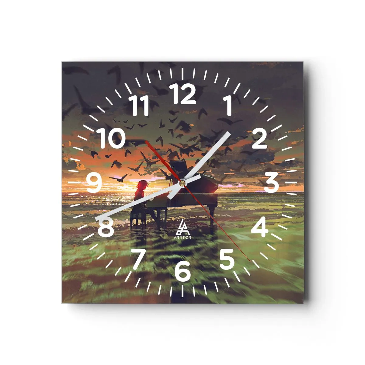 Wall clock - Clock on glass - Concert for Piano and Waves - 40x40 cm