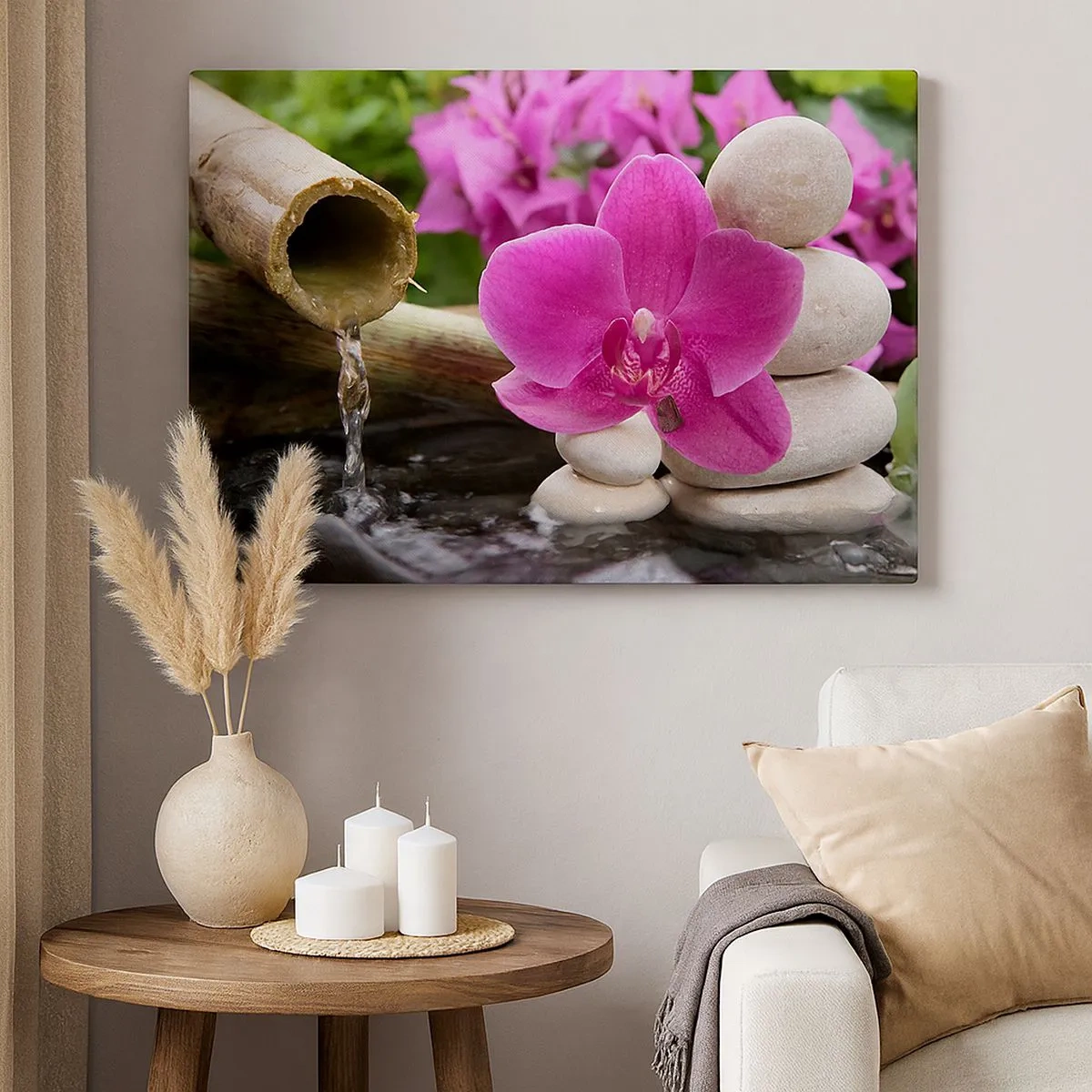 Canvas picture - Purple orchid, stones and bamboo with water in a relaxing setting - 70x50cm - You Are Already Resting - Modern wall decoration for the living room and bedroom ARTTOR