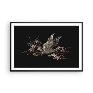 Poster in black frame - Exotic, Embroidered Bird - 91x61 cm