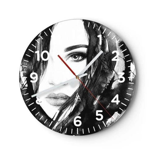 Wall clock - Clock on glass - Portriat of a Lady in  Black and White - 40x40 cm