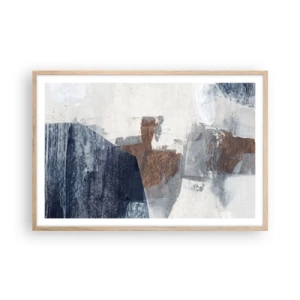 Poster in light oak frame - Blue and Brown Shapes - 91x61 cm
