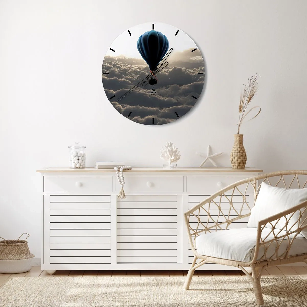 Wall clock - Clock on glass - Wanderer above Clouds - 40x40 cm