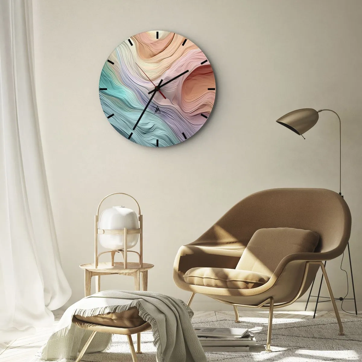 Wall clock - Clock on glass - Rainbow Wave - 30x30 cm