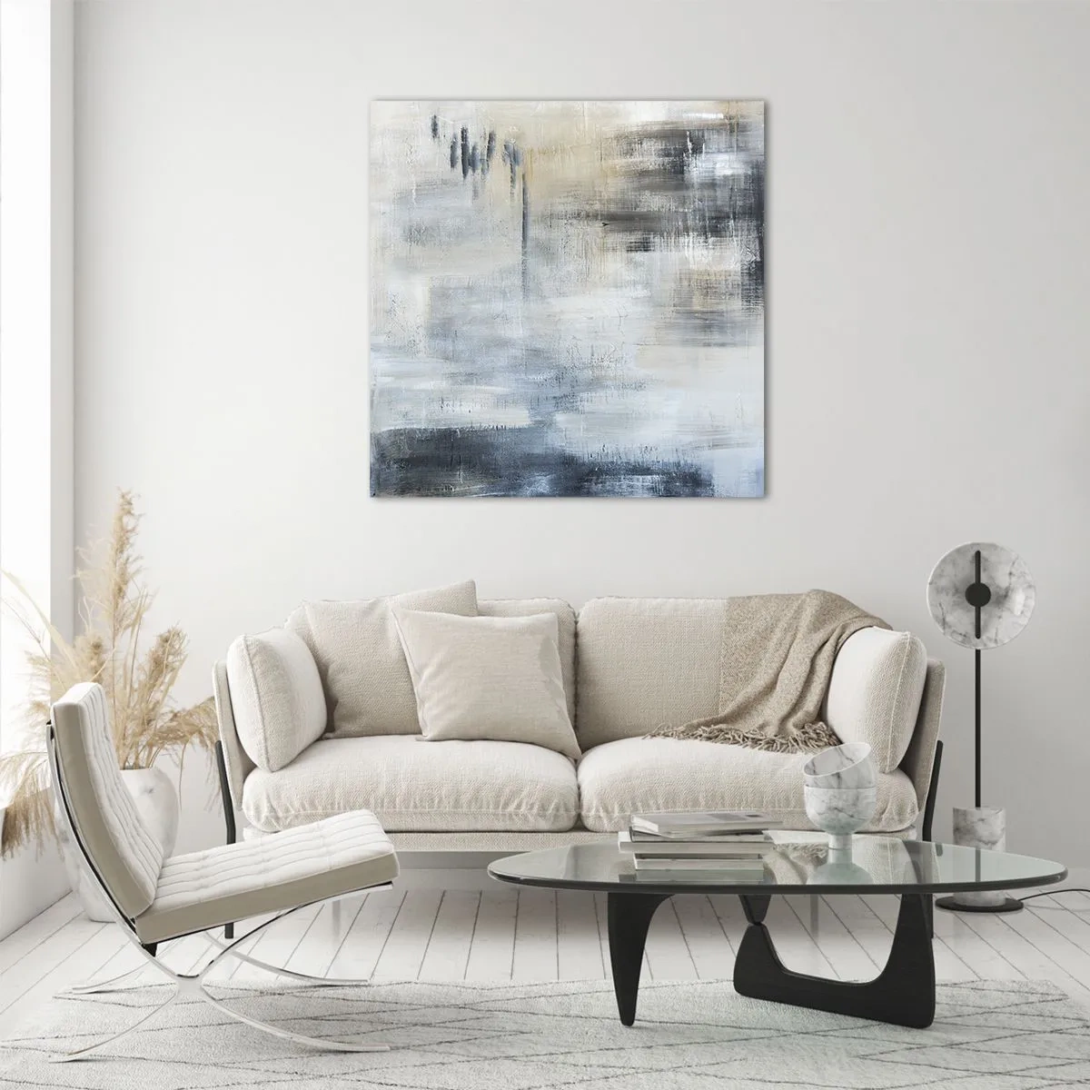 Glass picture - Behind the Curtain of Blue - 70x70 cm