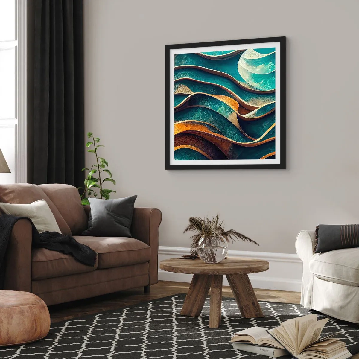 Poster in black frame - Meanderings of Blue - 50x50 cm