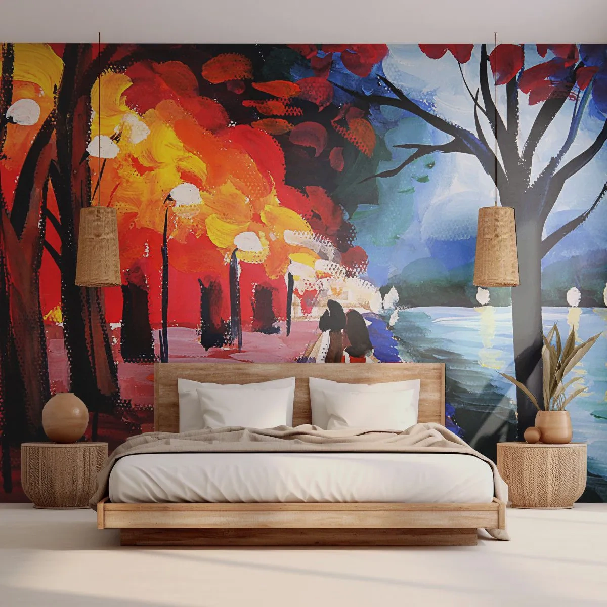 Photo Wallpaper Standard Eco - Flaming Autumn in the Park - Abstraction, Landscape, Park Alley - 200x140 cm