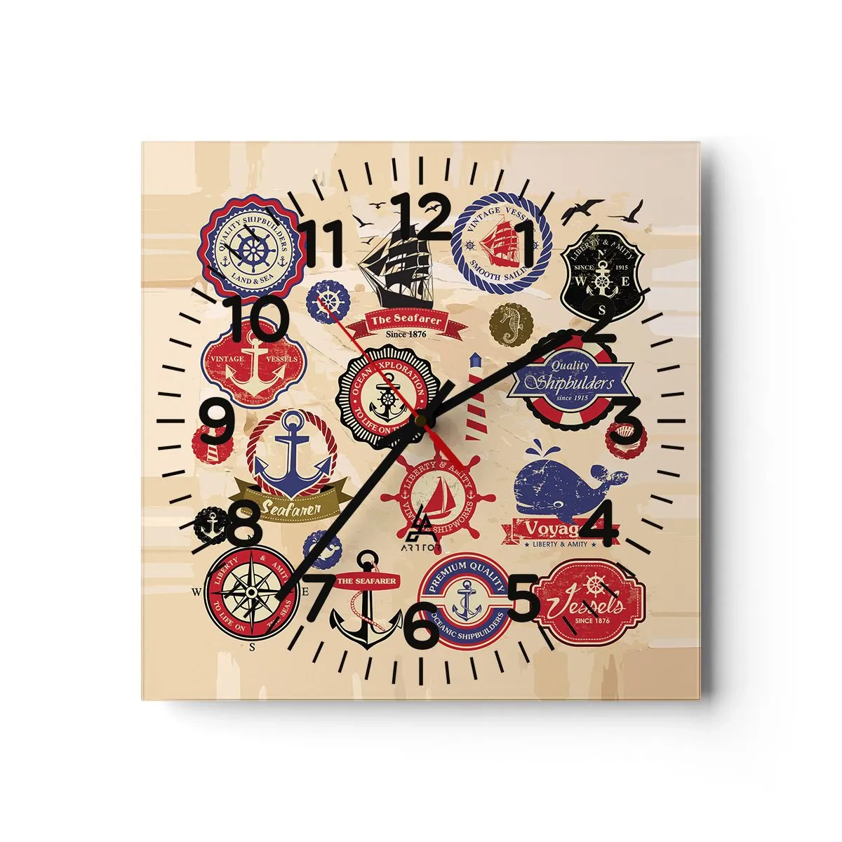 Wall clock - Clock on glass - Brotherhood of Yachts - 30x30 cm