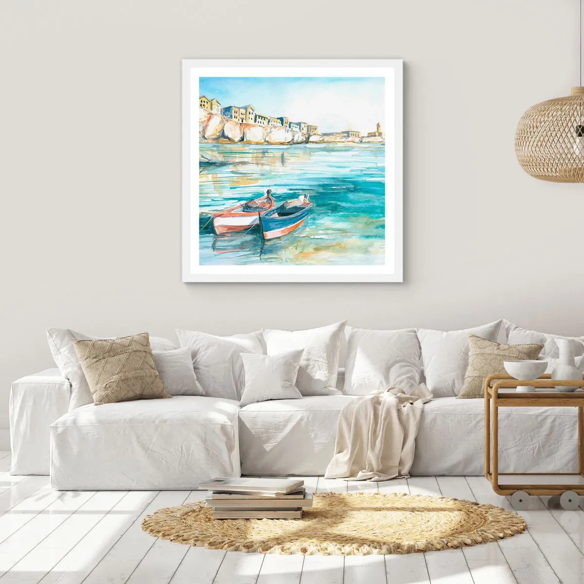 Poster in white frmae - Landscape in Azure - 40x40 cm
