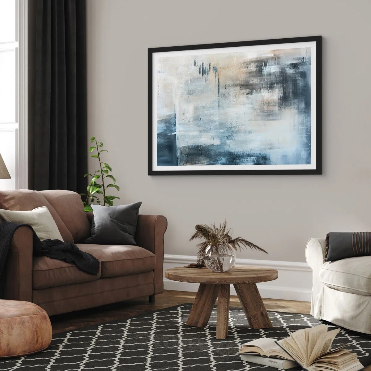 Poster in black frame - Behind the Curtain of Blue - 70x50 cm