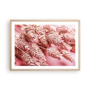 Poster in light oak frame - Flowery Cascade in Pink - 70x50 cm
