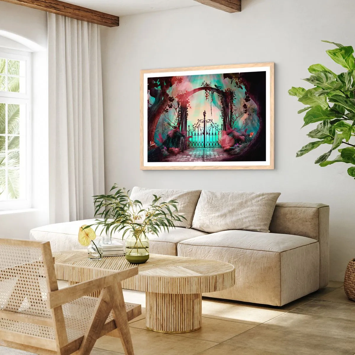 Poster in light oak frame - Secret Garden - 50x40 cm