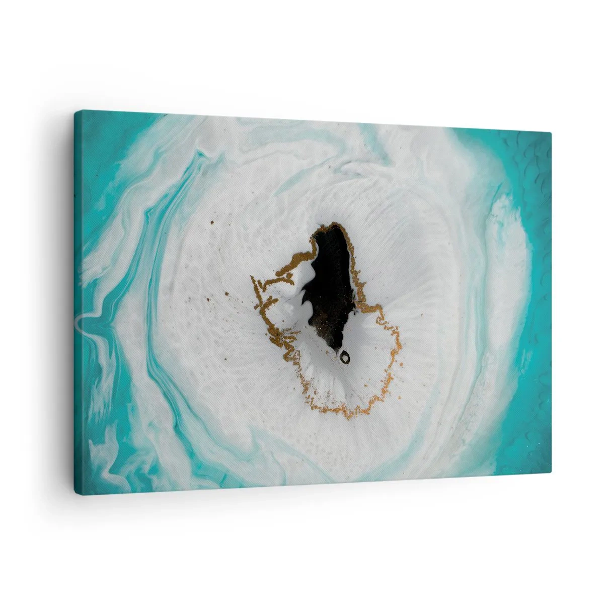 Canvas picture - Abstract geode motif in shades of turquoise, white, and gold - 70x50cm - Into de Deep - Modern wall decoration for the living room and bedroom ARTTOR
