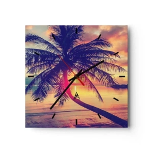 Wall clock - Clock on glass - Evening under the Palm Trees - 30x30 cm