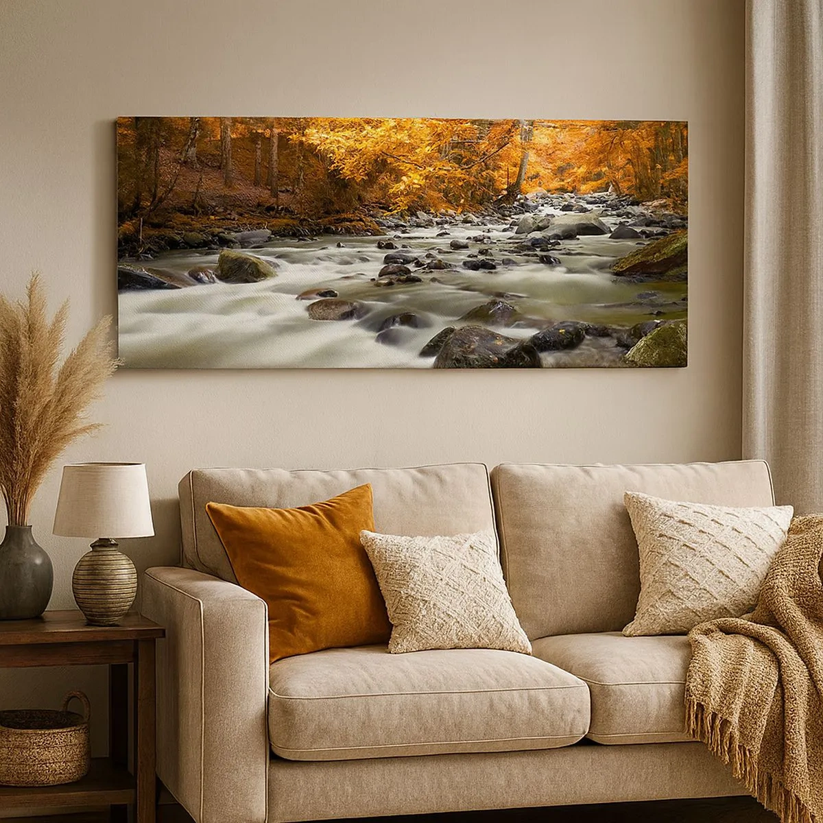 Canvas picture - Brook in a Golden Forest - 100x40 cm