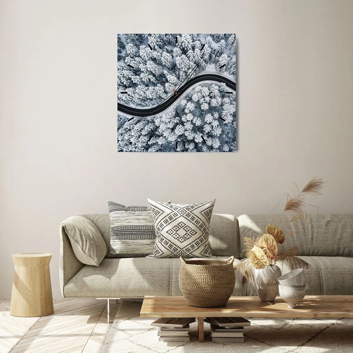 Wall clock - Clock on glass - Through Wintery Forest - 30x30 cm