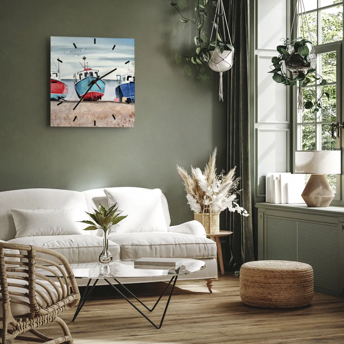 Wall clock - Clock on glass - Ready for Fishing - 30x30 cm