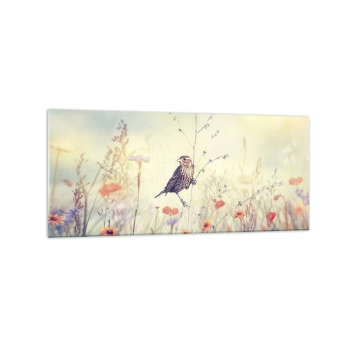 Glass picture - Bird Portrait with a Meadow in the Background - 120x50 cm