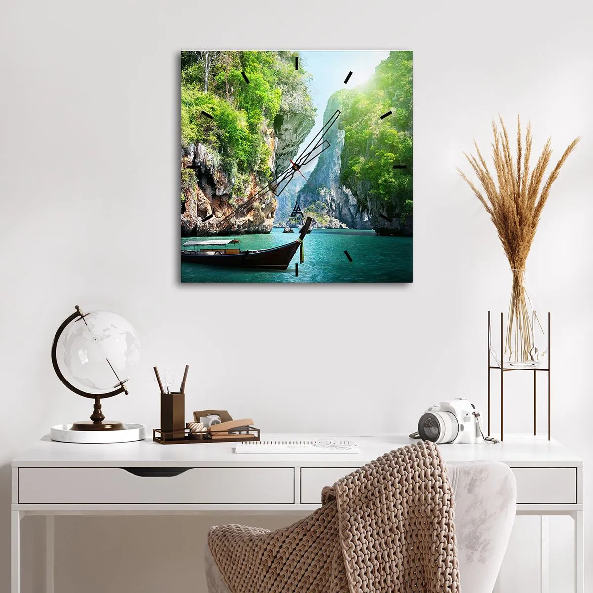 Wall clock - Clock on glass - Invitation for an Exotic Trip - 30x30 cm