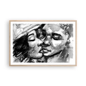 Poster in light oak frame - Tender Moment - 91x61 cm
