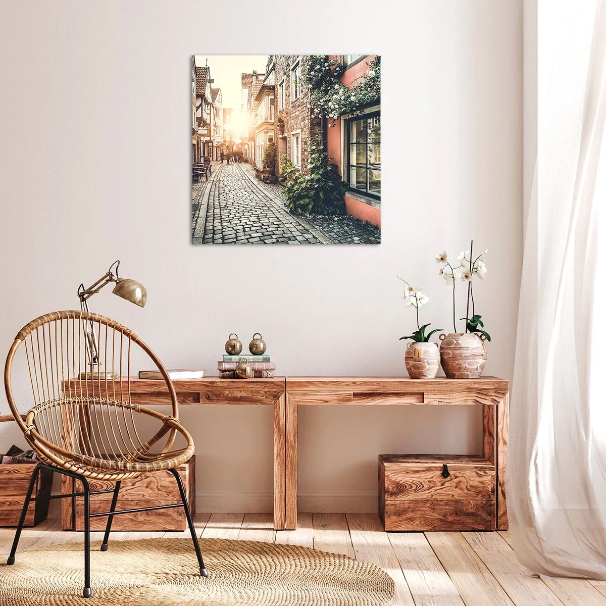 Canvas picture - Rosy Alley in a Pink Glow - 60x60 cm