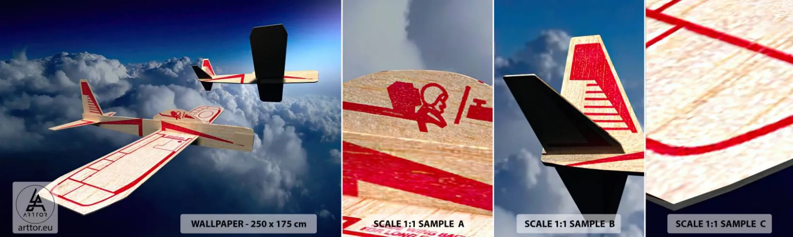 Photo Wallpaper Sample Standard Eco - Higher and Further - Plane, Glider, Clouds - 100x30 cm