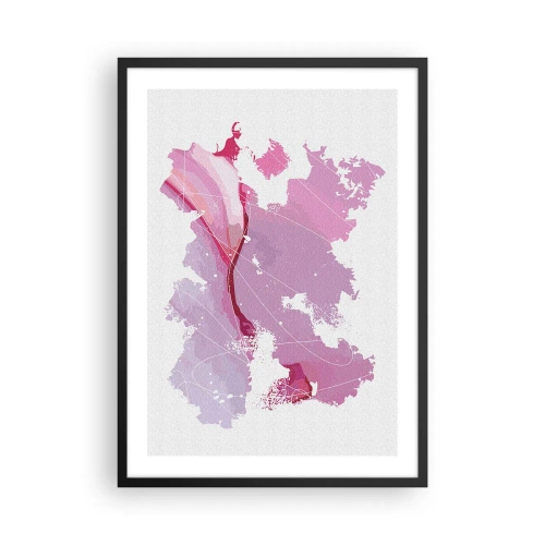 Poster in black frame - Abstract map in shades of pink and purple - 50x70cm - Map of a Pink World - Modern wall decoration for the living room and bedroom ARTTOR