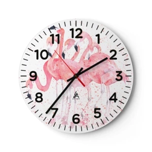 Wall clock - Clock on glass - Pink Power - 30x30 cm