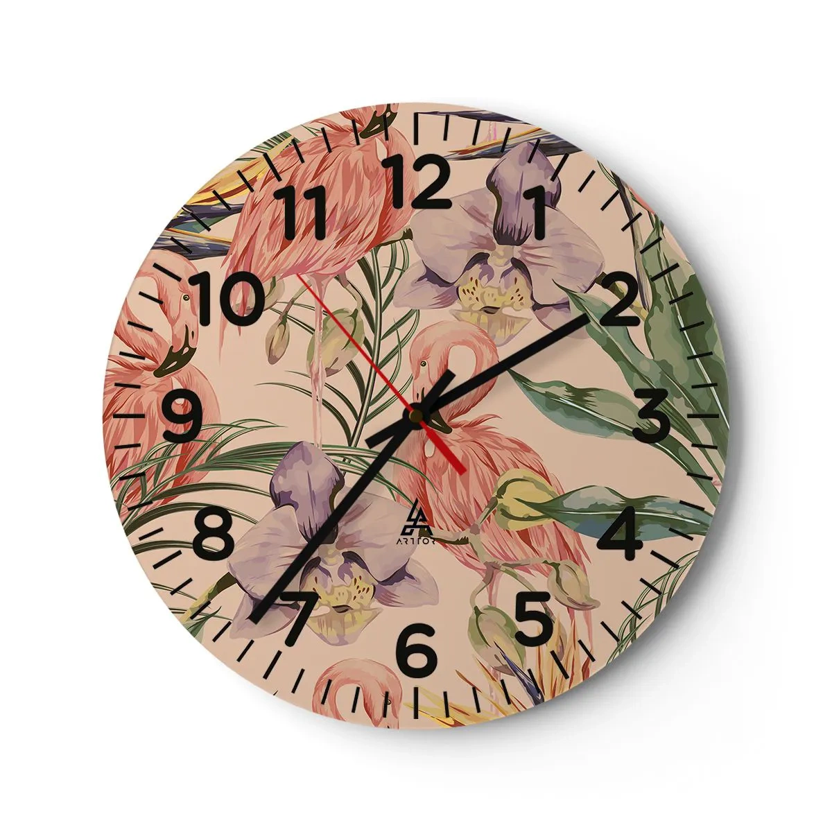 Wall clock - Clock on glass - Pink Ballet among Flowers - 40x40 cm