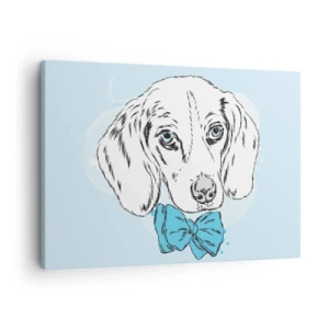 Canvas picture - Adorable graphic of a dog with a bow tie on a pastel background - 70x50cm - Dog Elegance - Modern wall decoration for the living room and bedroom ARTTOR
