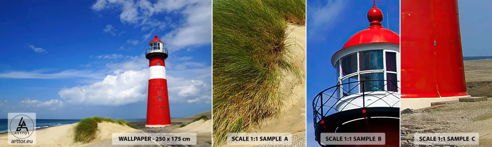 Photo Wallpaper Sample Standard Eco - Dreamlike Solitude - Landscape, Lighthouse, Netherlands - 100x30 cm