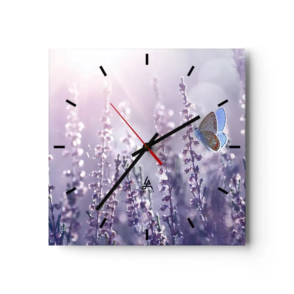 Wall clock - Clock on glass - Kiss of a Butterfly - 40x40 cm