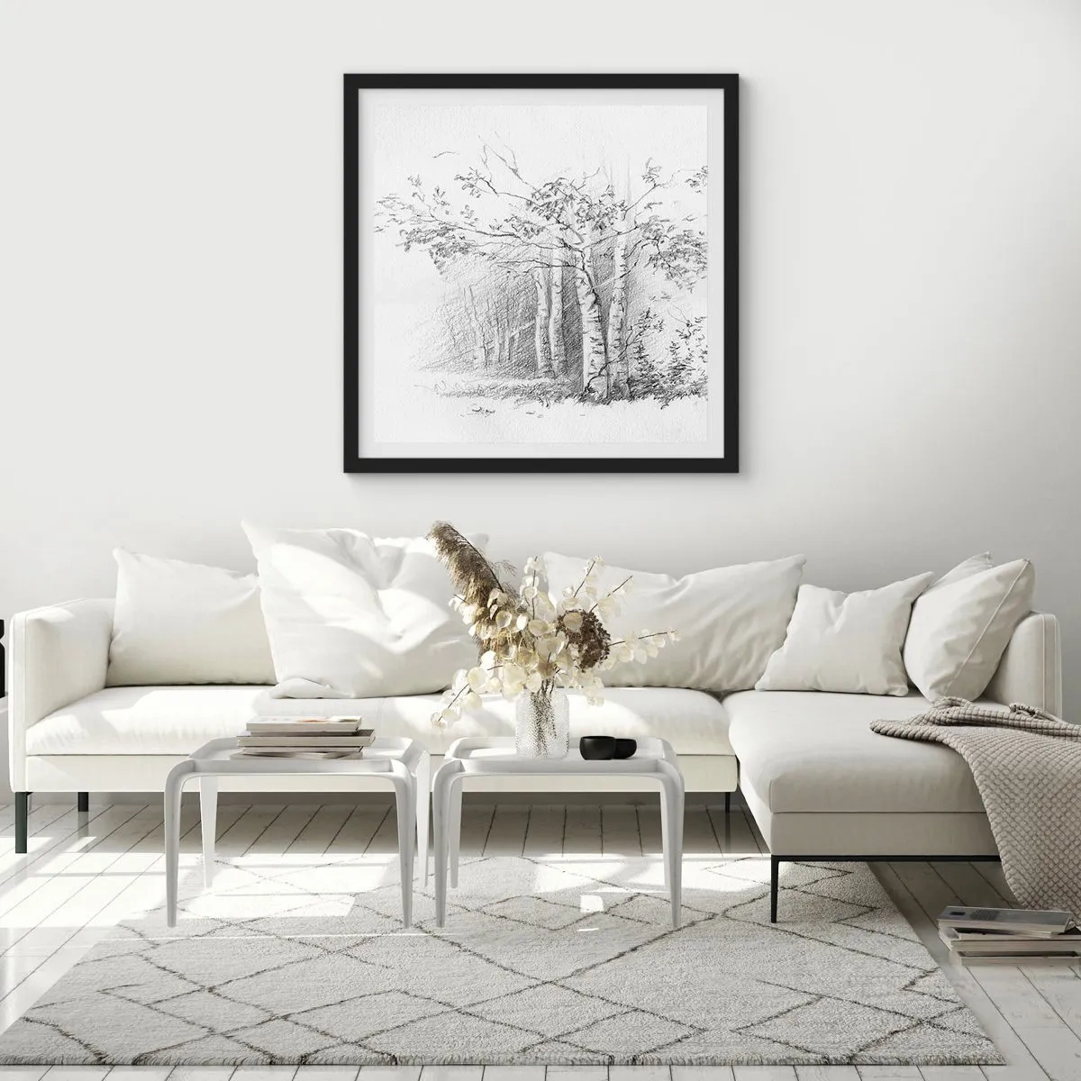 Poster in black frame - Holiday of Birch Forest - 40x40 cm