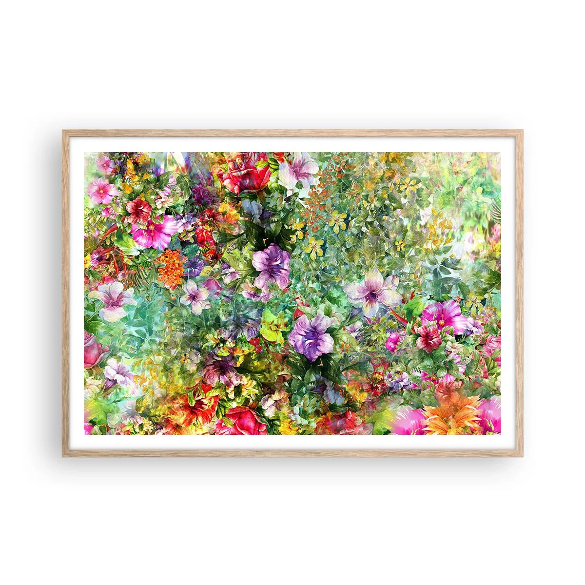 Poster in light oak frame - Lost in the Flowers - 100x70 cm